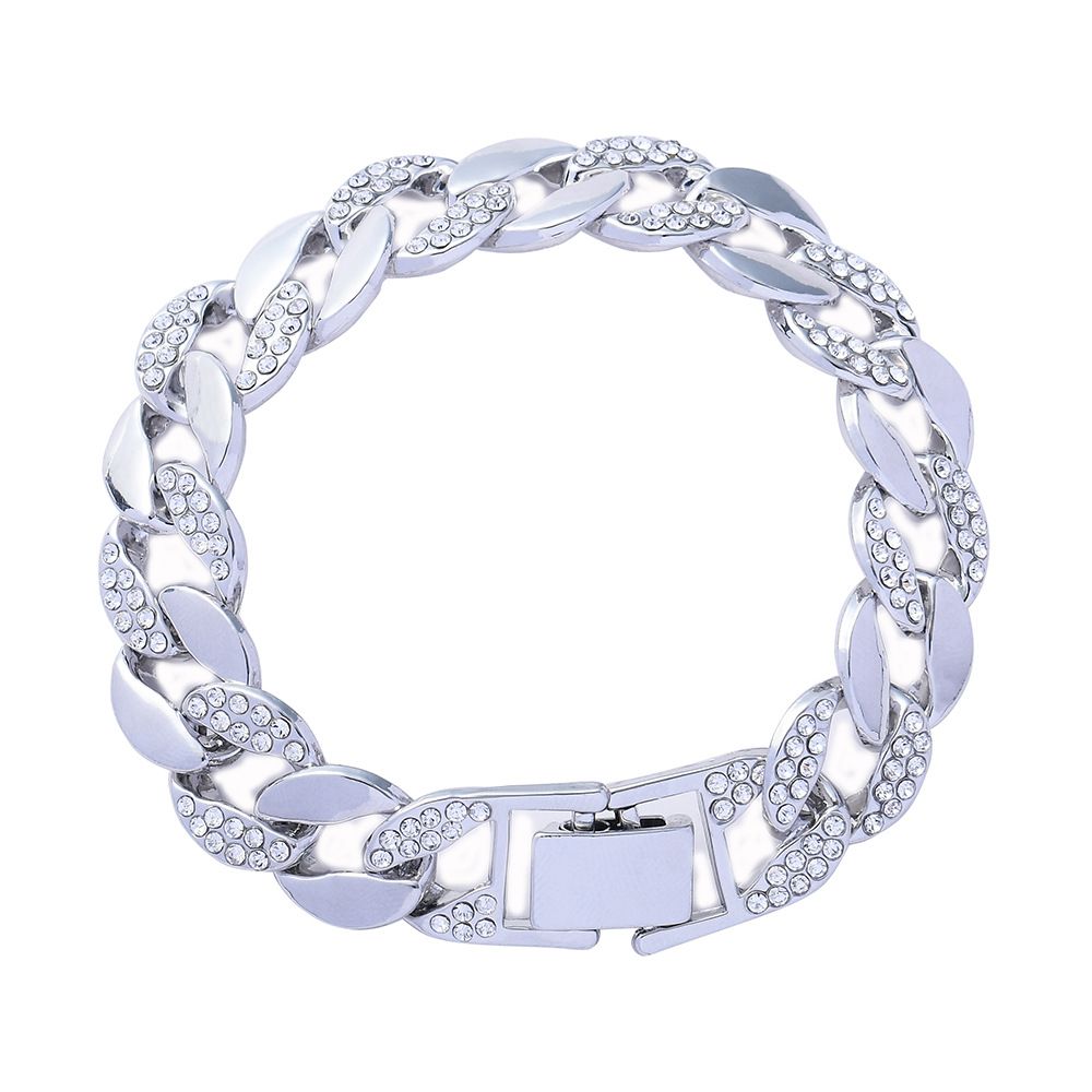 Unisex Popular Simple And Fashionable Full Diamond Cuban Bracelet Ins Style Hip Hop Geometric Punk Trendy Cuban Bracelet_ipsvogv.com