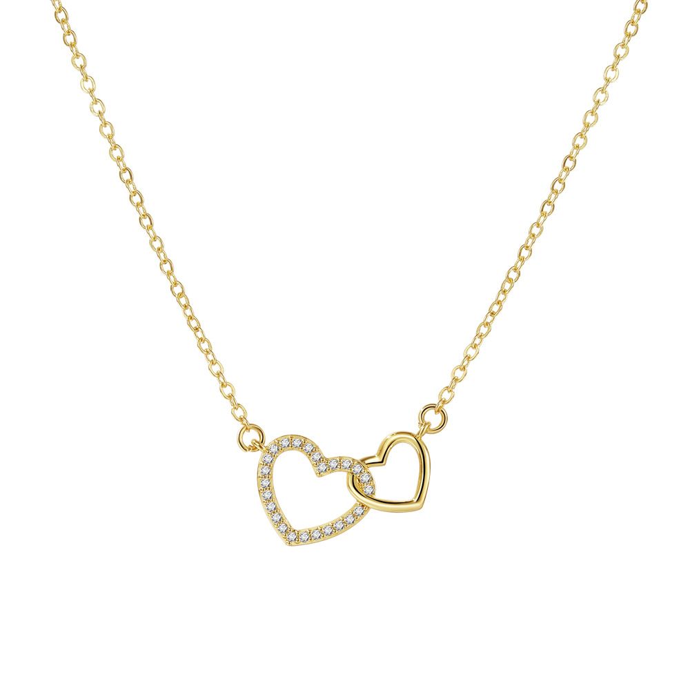 Women's Jewelry Copper Inlaid Zircon Love Double Ring Necklace Clavicle Chain Pendant Light Luxury All Match Niche Design Clavicle Chain_ipsvogv.com