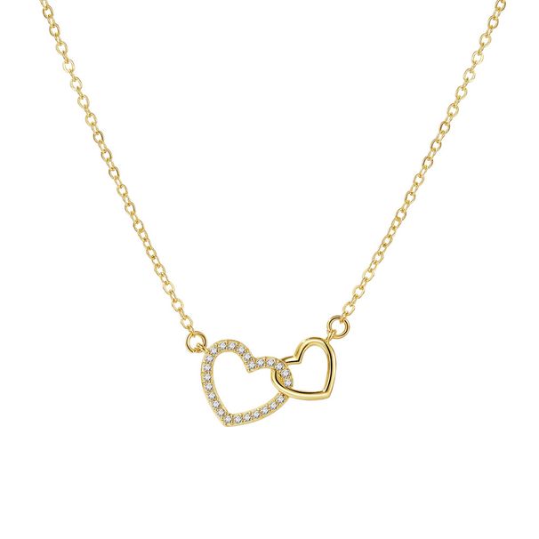 Women's Jewelry Copper Inlaid Zircon Love Double Ring Necklace Clavicle Chain Pendant Light Luxury All Match Niche Design Clavicle Chain_ipsvogv.com