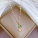 【 Titanium Steel 】 Light Luxury Cherry Pink Diamond Small Fresh Micro Inlaid Real Gold Necklace Earrings INS Clavicle_ipsvogv.com