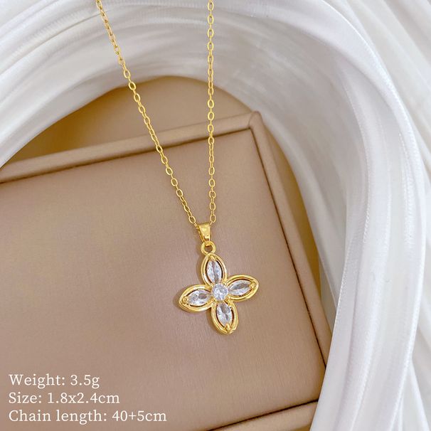 】 Lucky 【 Grass Light Luxury Charm Gorgeous Full Diamond Necklace Women's Versatile Clavicle Titanium Steel Chain 【 】_ipsvogv.com