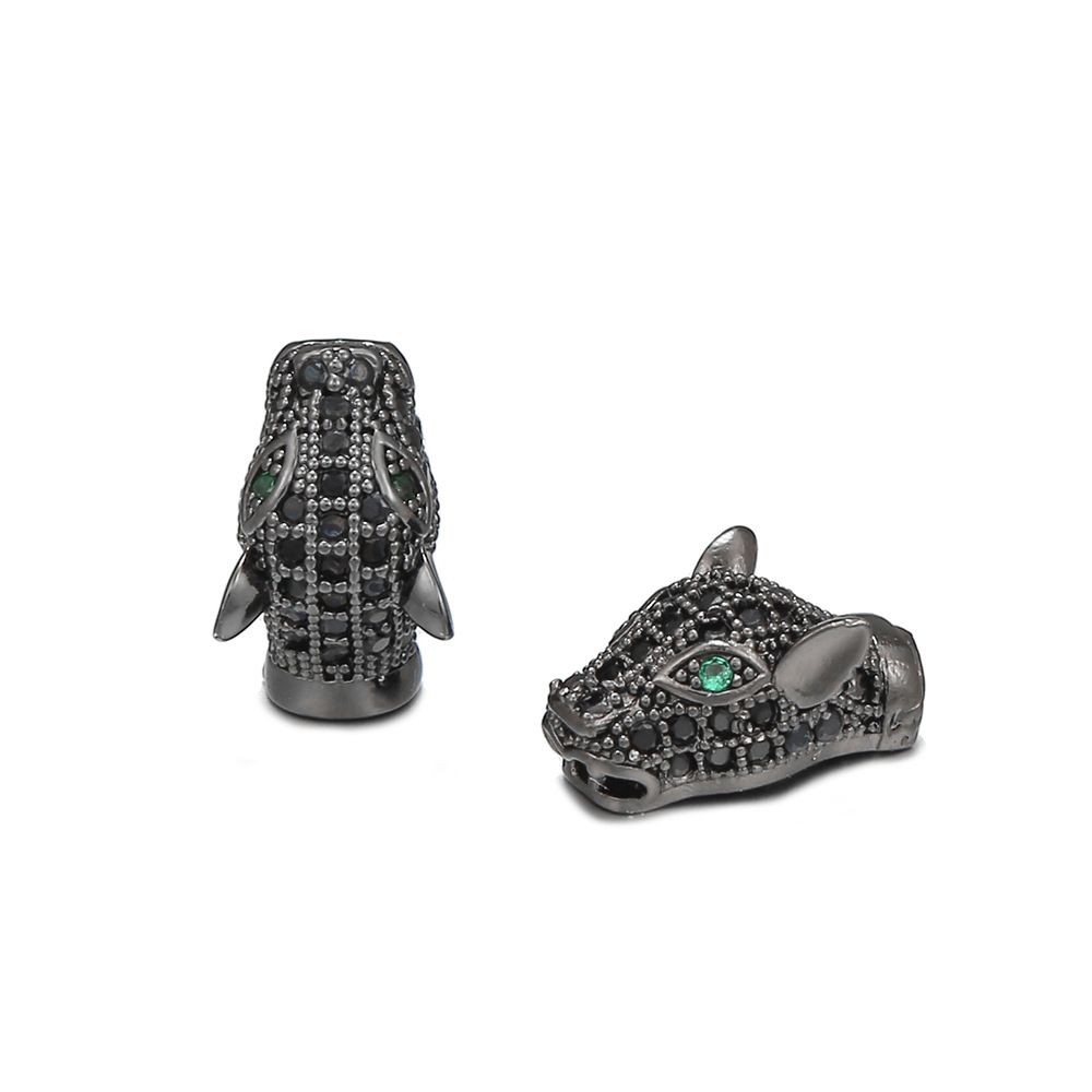 Creative Personality Cartoon Full Diamond Micro Inlaid Zircon Leopard Head Four Color Bracelet Spacer Bead Jewelry Accessories_ipsvogv.com