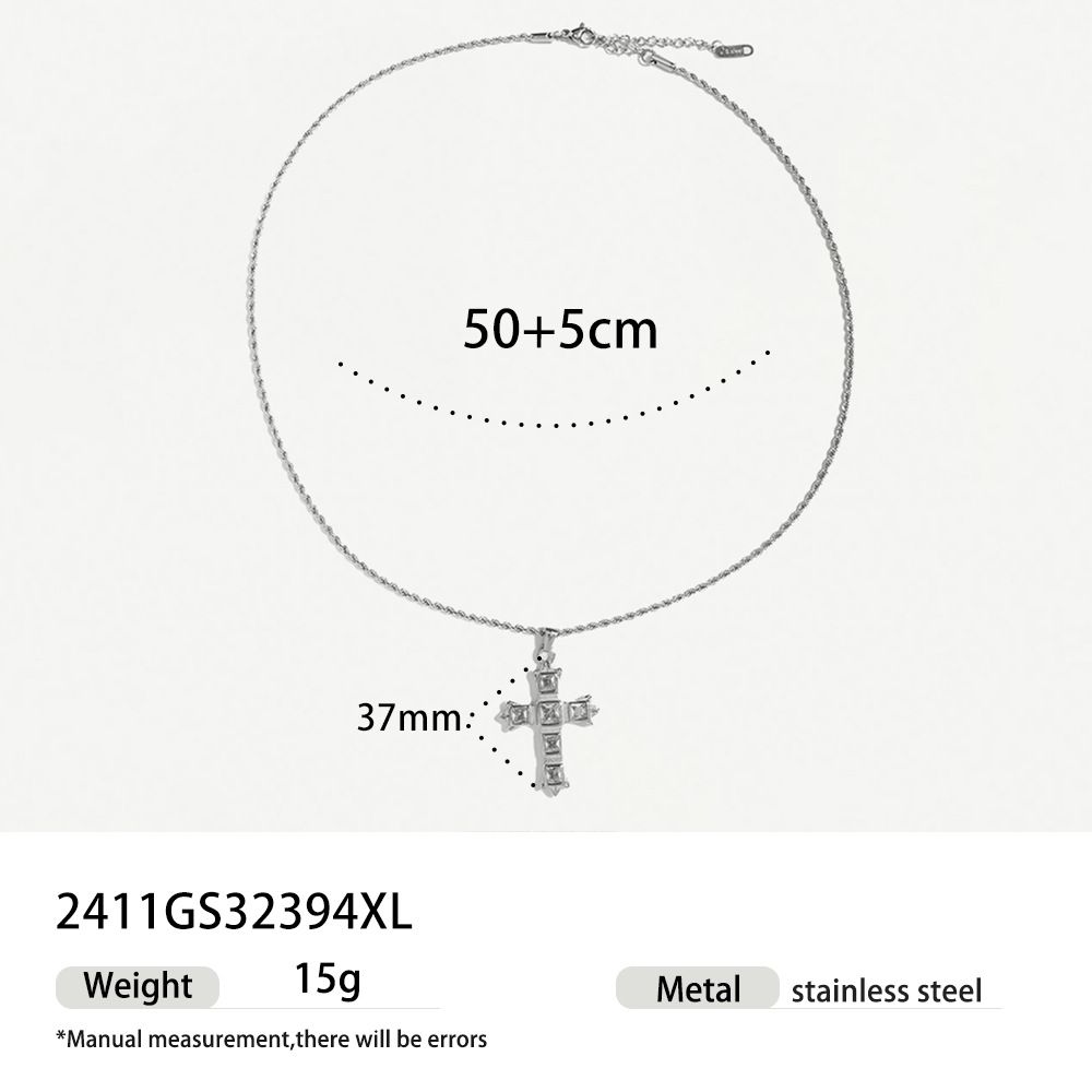 stainless steel cross pendant necklace high grade zircon non fading ins necklace female_ipsvogv.com