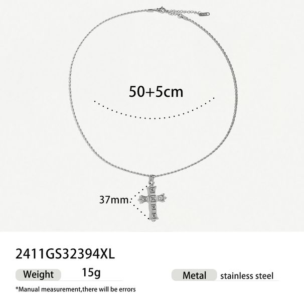 stainless steel cross pendant necklace high grade zircon non fading ins necklace female_ipsvogv.com