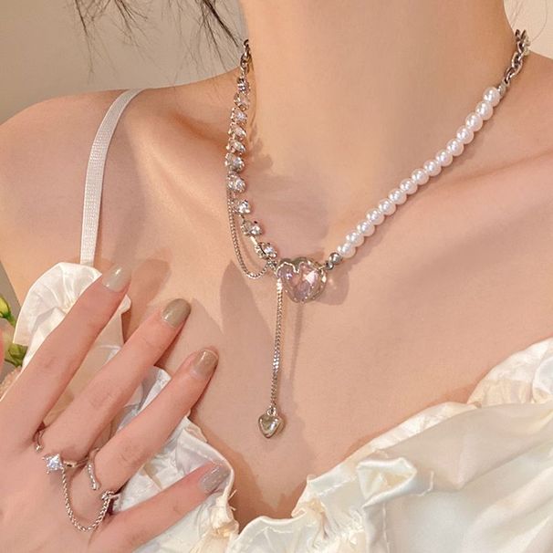 zircon Love Pearl Tassel Patchwork Necklace For Girls, Light Luxury, Niche Design, Collarbone Chain, Internet Famous !_ipsvogv.com