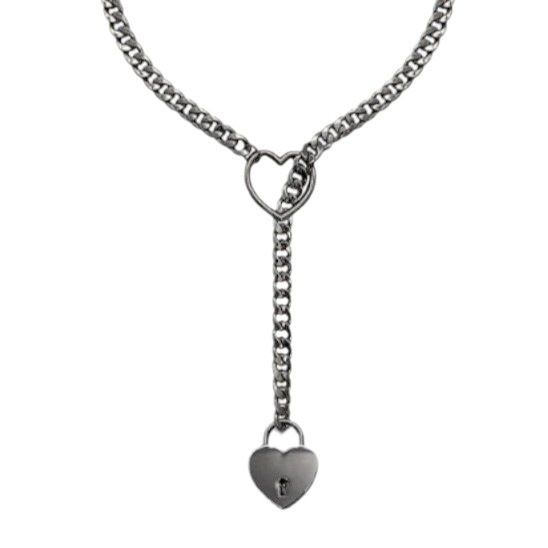 Women's Jewelry Fashion Love Lock Peach Heart Necklace Stainless Steel Electroplated Silver Necklace Punk Gothic Cuban Necklace Decoration_ipsvogv.com