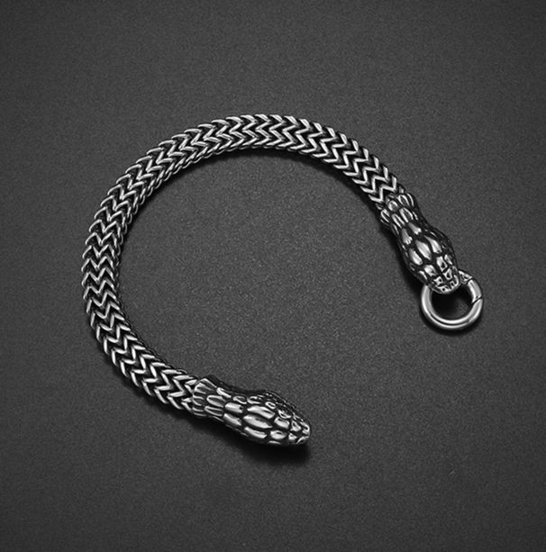 Minimalist Titanium Electroplated Zodiac Stainless Steel Hip Hop Double Snake Head Men's Bracelet_ipsvogv.com