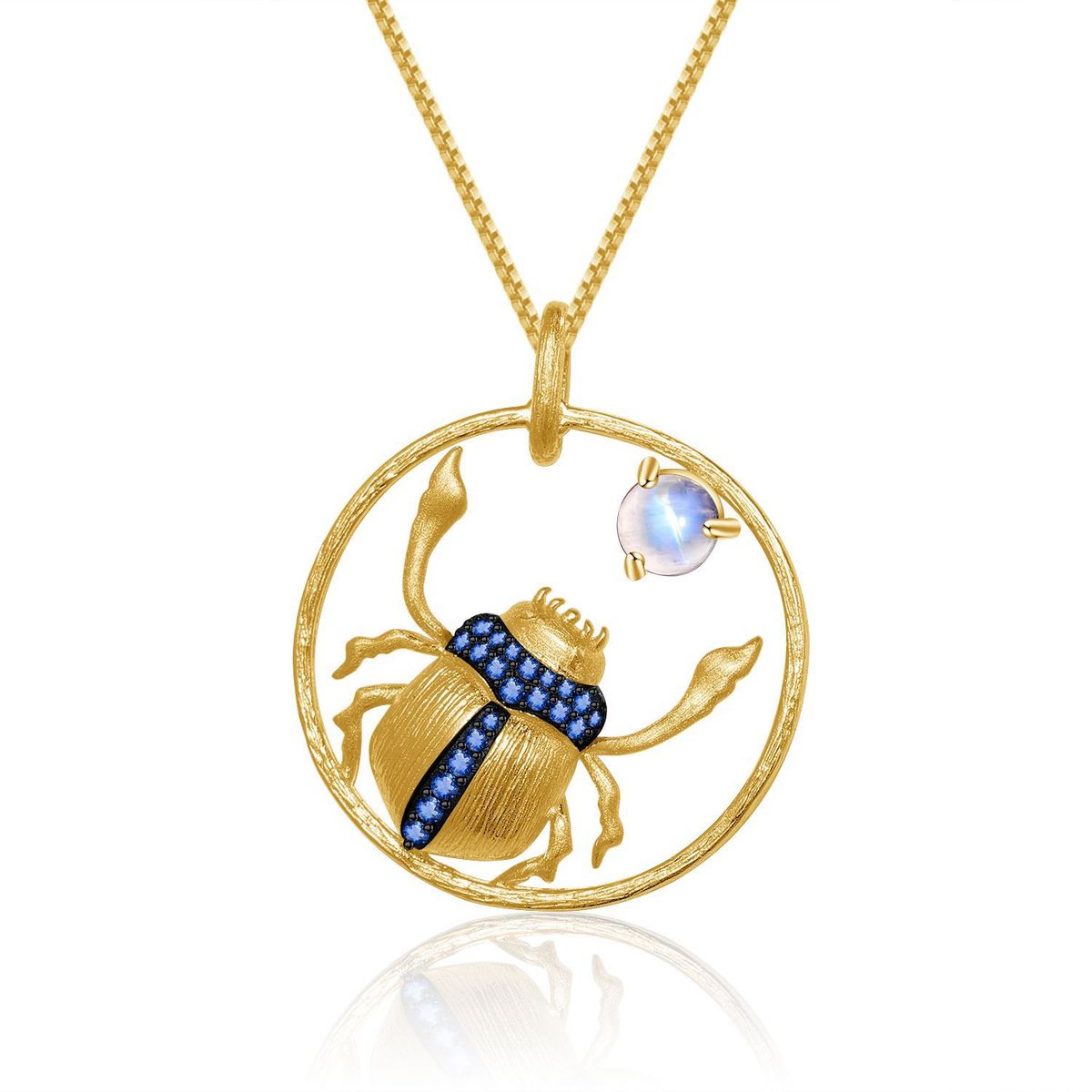 Independent Designer Natural Cream Blue Moonstone Pendant Insect S925 Sterling Silver Gemstone Niche Design Necklace Female_ipsvogv.com