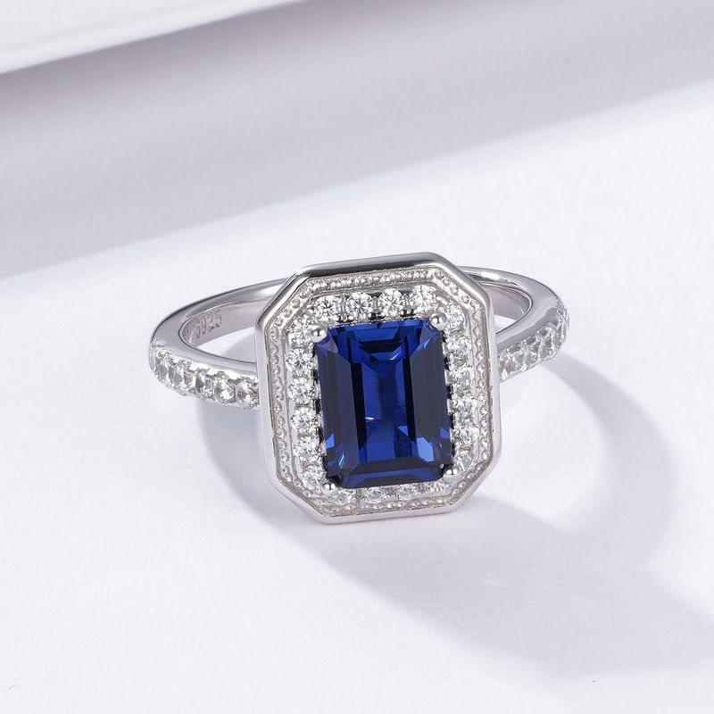 Classic Geometric Cultivated Emerald Ring S925 Silver Inlaid Cultivated Colored Gemstone Index Finger Ring Banquet Wedding Light Luxury_ipsvogv.com