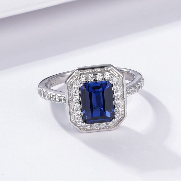 Classic Geometric Cultivated Emerald Ring S925 Silver Inlaid Cultivated Colored Gemstone Index Finger Ring Banquet Wedding Light Luxury_ipsvogv.com