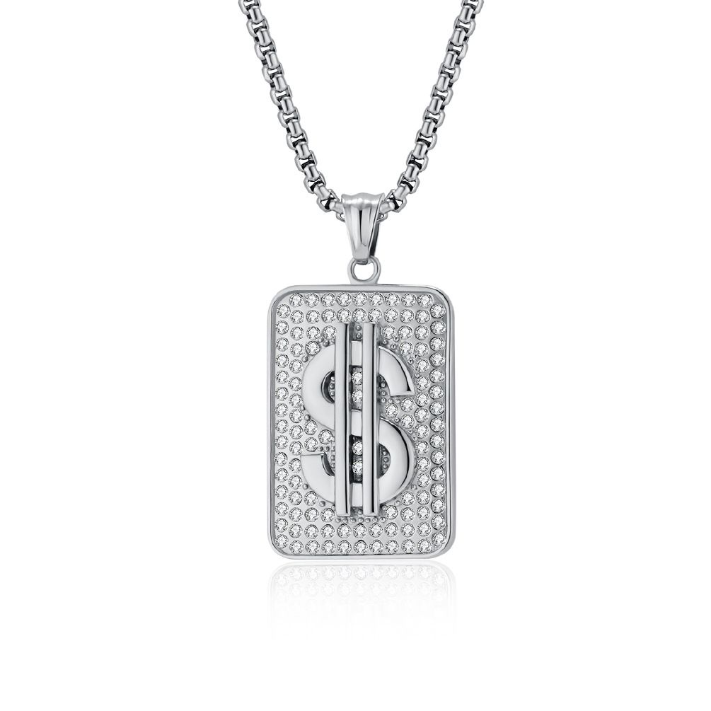 Hip hop personality US dollar titanium steel plated K gold pendant necklace inlaid with diamonds HIPHOP niche jewelry_ipsvogv.com