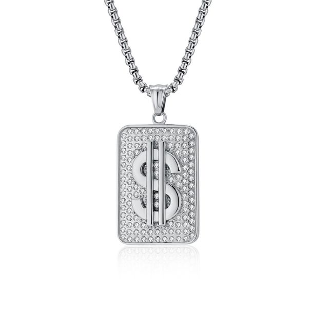 Hip hop personality US dollar titanium steel plated K gold pendant necklace inlaid with diamonds HIPHOP niche jewelry_ipsvogv.com