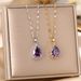 Purple Zircon Water Droplet Titanium Steel Necklace, Women's Collarbone Chain Style, French Romantic Classic Style_ipsvogv.com
