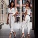 Women V-neck pocket jumpsuit with elastic waist casual pants_ipsvogv.com