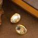 Fashionable Simple Inlaid Seashells, Abalone Shells, Geometric Oval Earri, Feminine And Versatile Silver Needle_ipsvogv.com