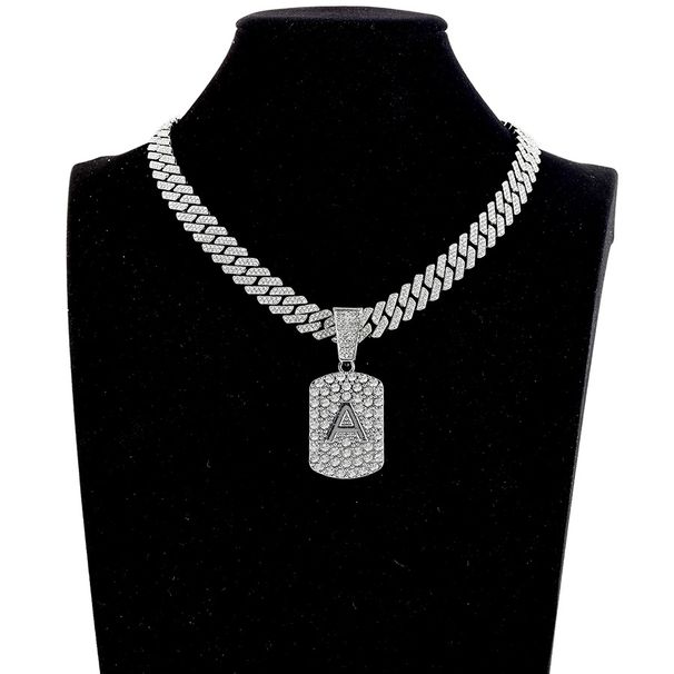 Trendy Cool Letter Pendant Cuban Chain Zinc Alloy Fashion Full Diamond Rap Hip Hop Necklace_ipsvogv.com