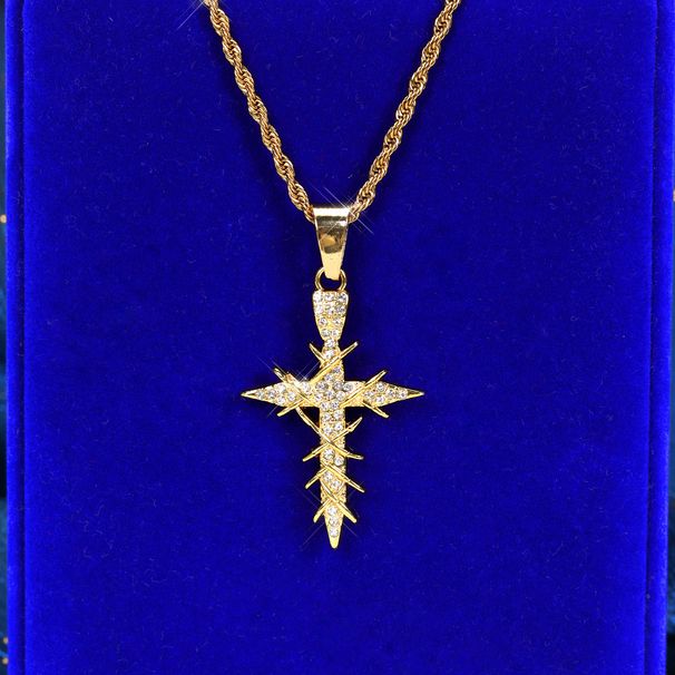 Cross Pendant Full Rhinestone Simple Religious Necklace Accessory_ipsvogv.com