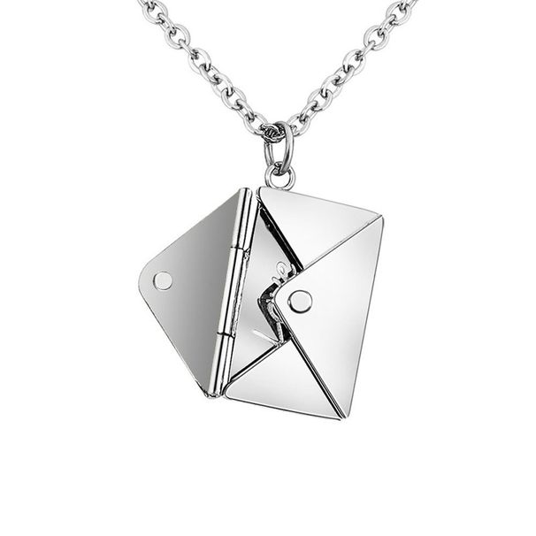 Women's Jewelry Charm Color Jewelry Literary Envelope Can Be Opened Commemorative Design English Letter Card Stainless Steel Titanium Steel Necklace_ipsvogv.com
