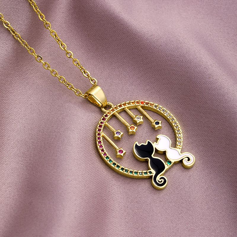 Original Design Pet Cat Pendant Necklace Fashion Personality Chain Couple's Best Friend Oil Dropping Zircon Jewelry_ipsvogv.com