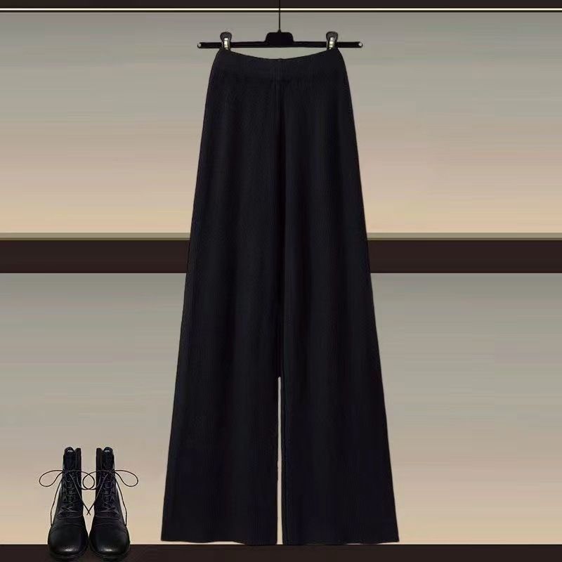 Women's Clothing Knitted sweater shirt wide leg pants three piece suit large size women's clothing women's fashion slim_ipsvogv.com