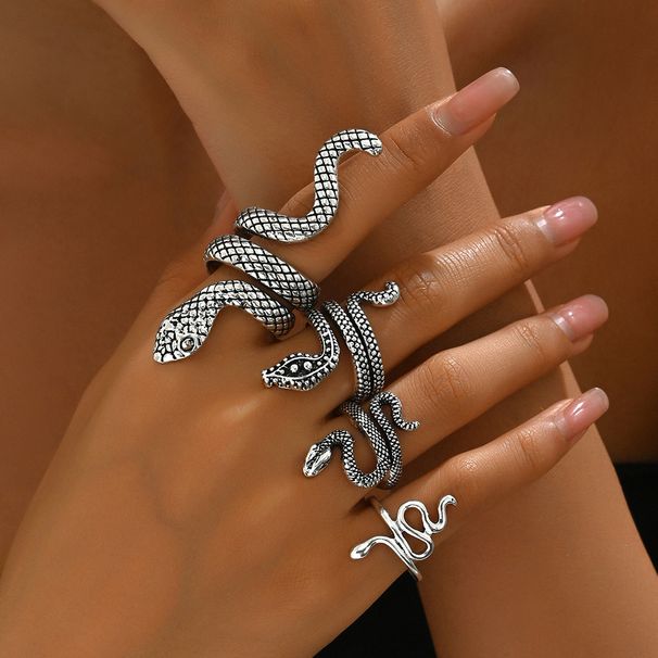 Unisex Jewelry Fashion Retro Ring Jewelry Set Female Niche Snake Pattern Snake Design Ancient Silver Ring Unisex Ring_ipsvogv.com