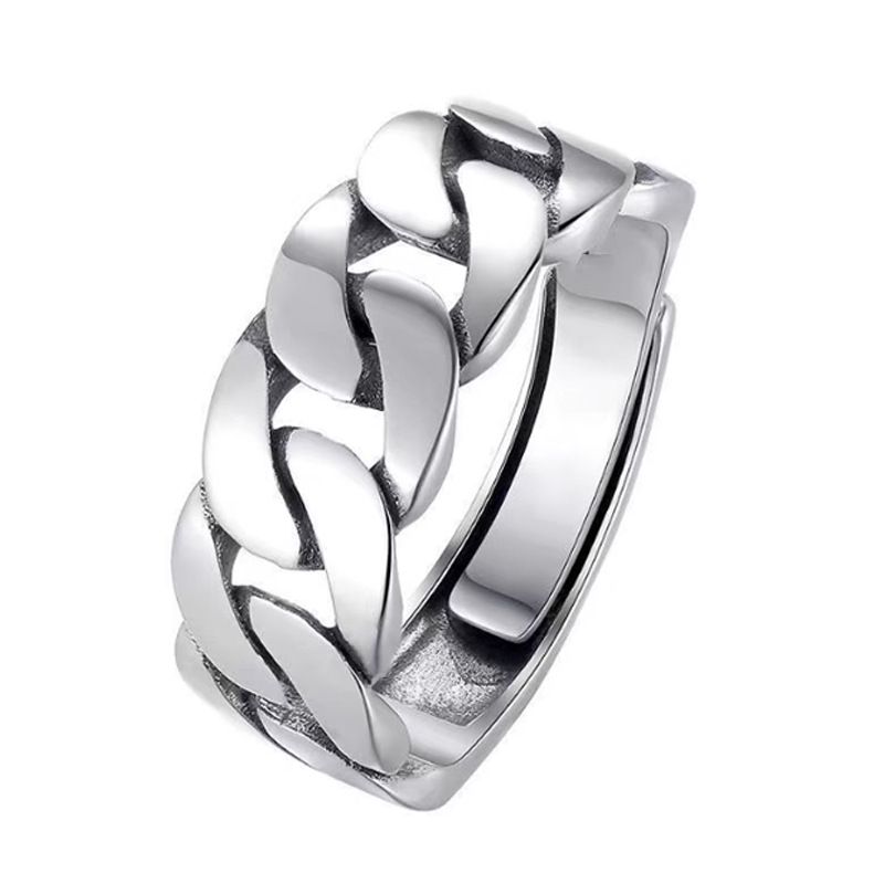 Weaving Cuban Chain Men's Singles Ring, Personalized Rascal Hip Hop Trendy Punk Style, Open Mouth Ring_ipsvogv.com