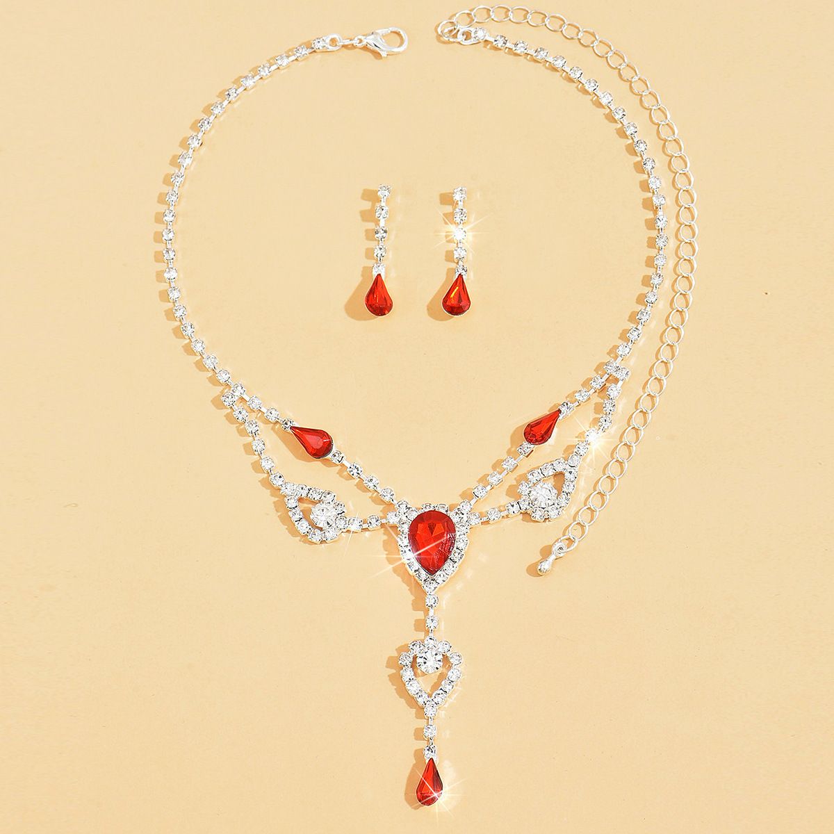 New Crystal Water Drop Necklace Earrings Jewelry Women's Wedding Evening Dress Accessories Set_ipsvogv.com