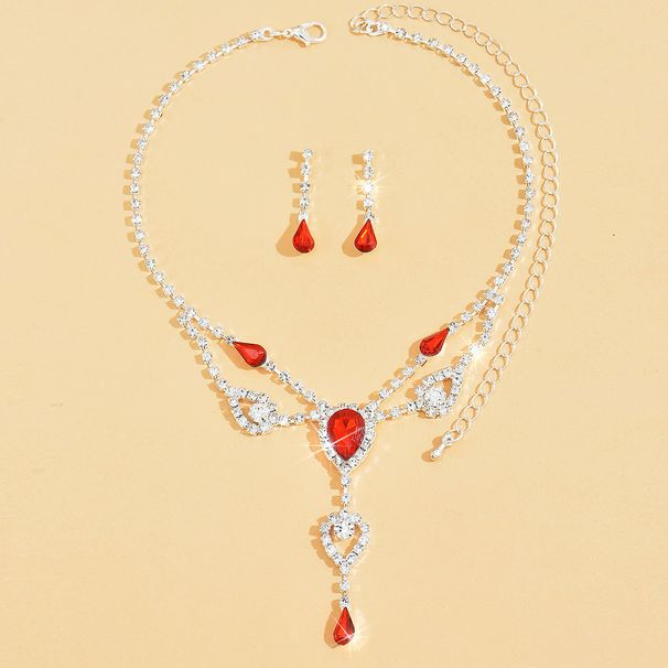 New Crystal Water Drop Necklace Earrings Jewelry Women's Wedding Evening Dress Accessories Set_ipsvogv.com
