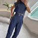 Women's solid color flying sleeves and ribbon short tops slim belt straight pants suit_ipsvogv.com