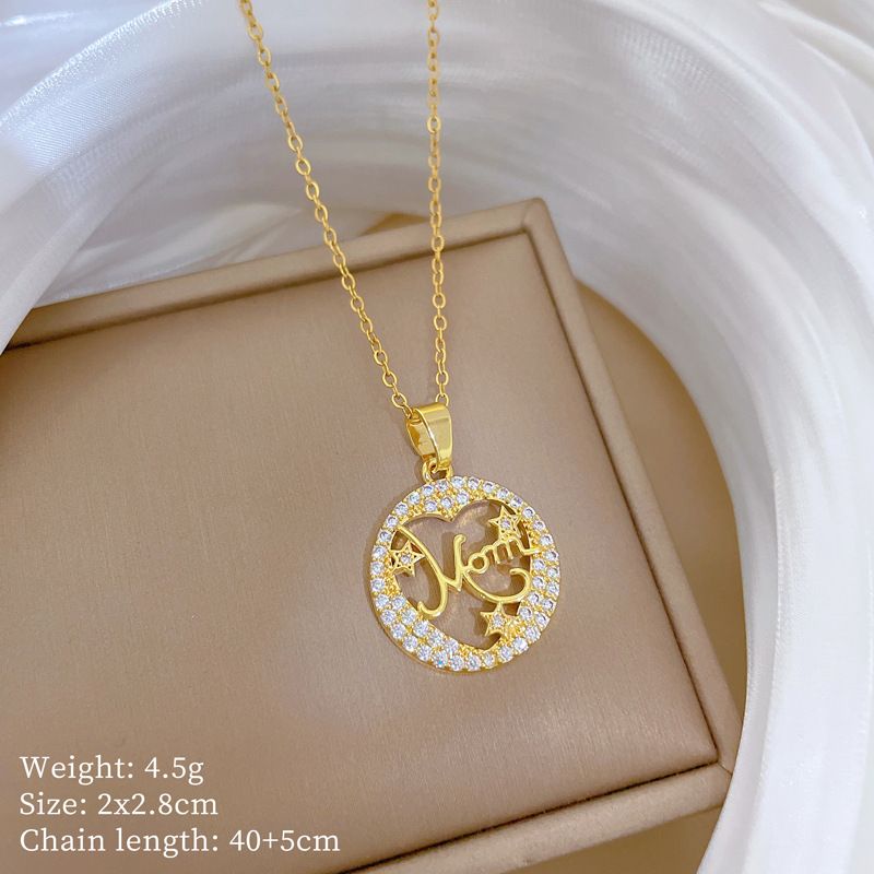 Star 【 】 Round Fashion Light Luxury Charm Gorgeous Full Diamond Necklace Women's Versatile Clavicle Chain Titanium Steel 【 】_ipsvogv.com