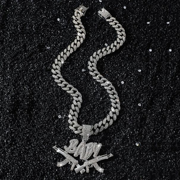 New Personality Hip-Hop Style Double Gun BABY Alloy Full Diamond Pendant Necklace_ipsvogv.com