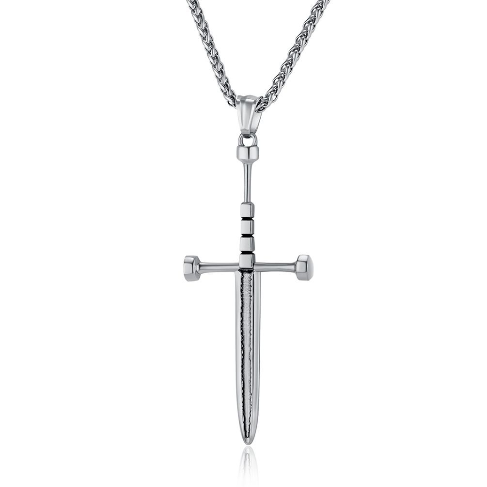Retro knight ancient sword weapon cross necklace sword self defense spike titanium steel pendant functional jewelry_ipsvogv.com