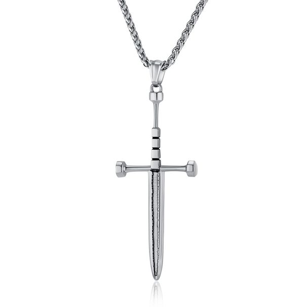 Retro knight ancient sword weapon cross necklace sword self defense spike titanium steel pendant functional jewelry_ipsvogv.com