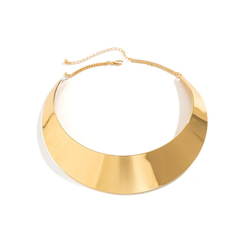 Wide Version Glossy Metal Collar Necklace Female, European And American Fashion Trend, Concave Shape Fashionable Collarbone Chain Chocker_ipsvogv.com
