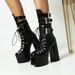 Women's Shoes Chunky heel high heel thick soled long boots leather black square toe belt buckle long boots plus velvet warm cotton shoes high boots_ipsvogv.com