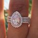 New Pink Crystal Waterdrop Pear Shaped With Creative Three Layer Women's Engagement Ring_ipsvogv.com