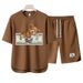 Men's Clothing 2024 Waffle Casual Summer Suit Men's Loose Teen Short sleeved T shirt Shorts Handsome Two piece Suit_ipsvogv.com