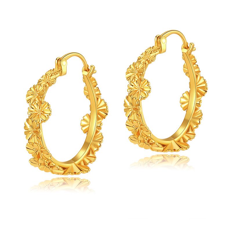 French retro flower creative earrings, design sense gold big circle personality exaggerated earrings copper plated with K real gold_ipsvogv.com