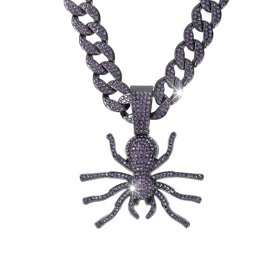 Personalized Three-dimensional Purple Rhinestone Spider Pendant Halloween Dark Series Trendy Accessory_ipsvogv.com