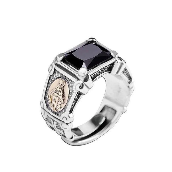 ring, Inlaid With Vintage Men's Trendy Black Stone, Men's Personalized And Fashionable Punk Ring , Stone,_ipsvogv.com