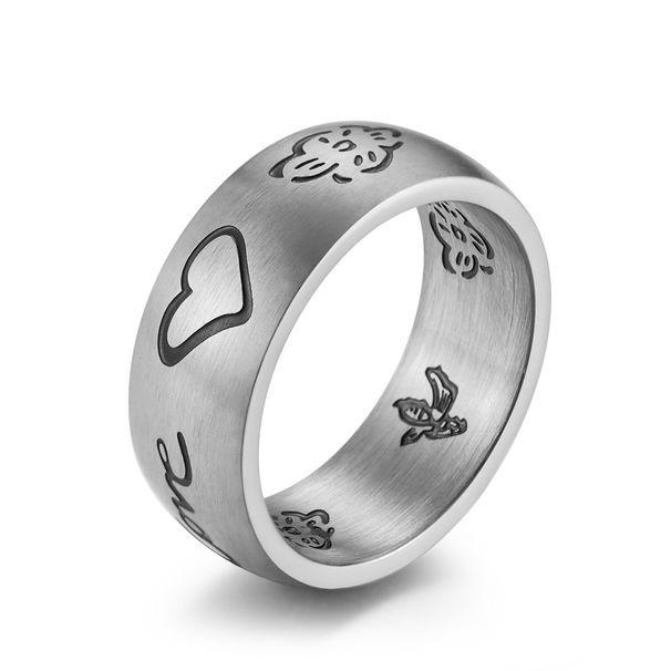 Fearless love eye heart flower bird letter titanium steel ring trendy men's jewelry_ipsvogv.com