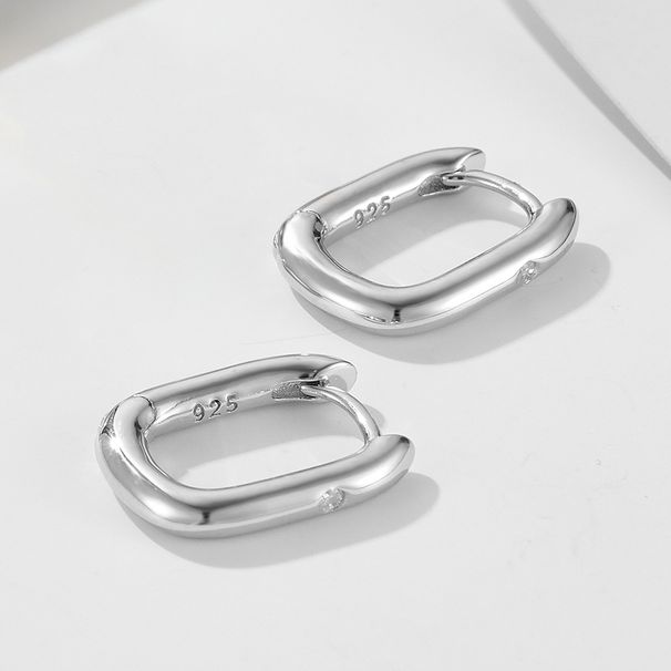 Women's Jewelry Cold Retro Geometric Glossy Oval U Shaped Sterling Silver Earrings Simple All Match Diamond Silver Ear Buckle Earrings_ipsvogv.com