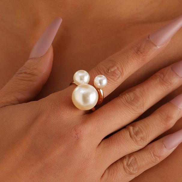 fashion Ring, Three Pearl Metal Base Rings, French Creative Ring Trend Joint Ring_ipsvogv.com