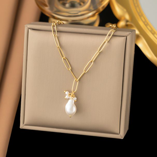 Wind Gold Plated Star Pearl Tassel Pendant Cross Chain Stainless Steel Necklace Women's Fashion Accessories_ipsvogv.com