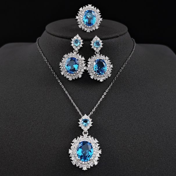 Crystal Jewelry Set for Women Cubic Zirconia Ring Diamond Necklace Rhinestone Dangle Earrings Wedding Jewelry for Brides Bridesmaid_ipsvogv.com