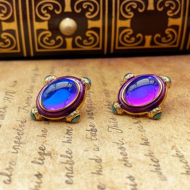 Vintage Middle Ages Geometric Colorful Glass Droplet Glaze Earrings, Elegant and Luxurious, Small Female_ipsvogv.com