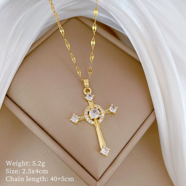 【 Titanium Steel 】 Cross Zircon Light Luxury Temperament Gorgeous Full Diamond Necklace Women's Versatile Collarbone_ipsvogv.com
