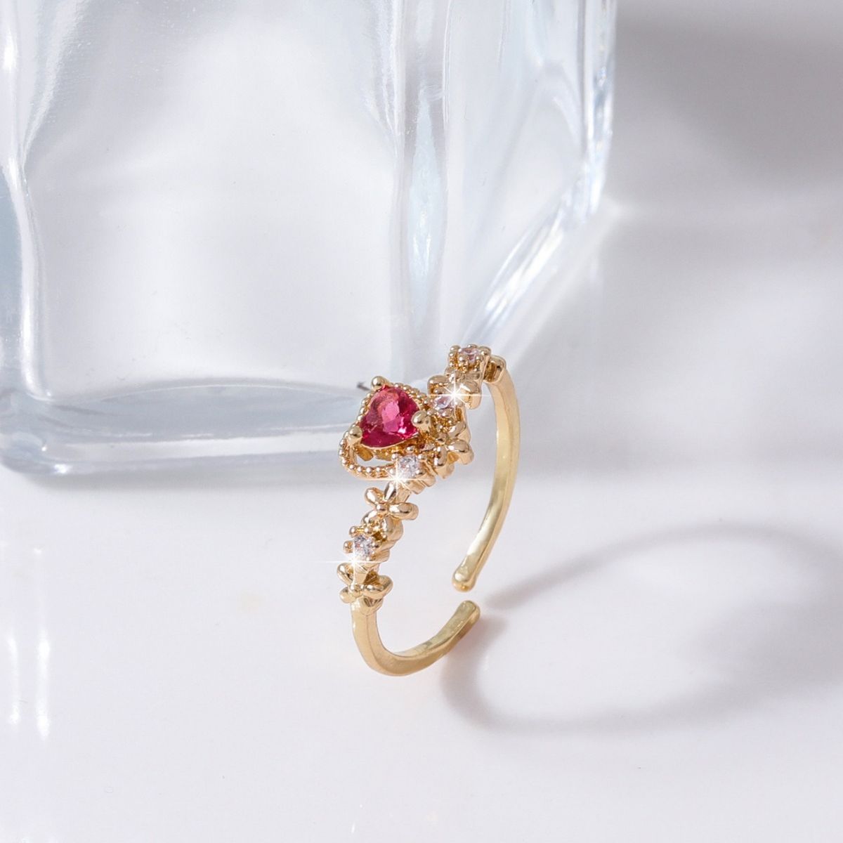 Small version of Korean style adjustable plain for women, versatile and set with zircon heart design , index finger_ipsvogv.com