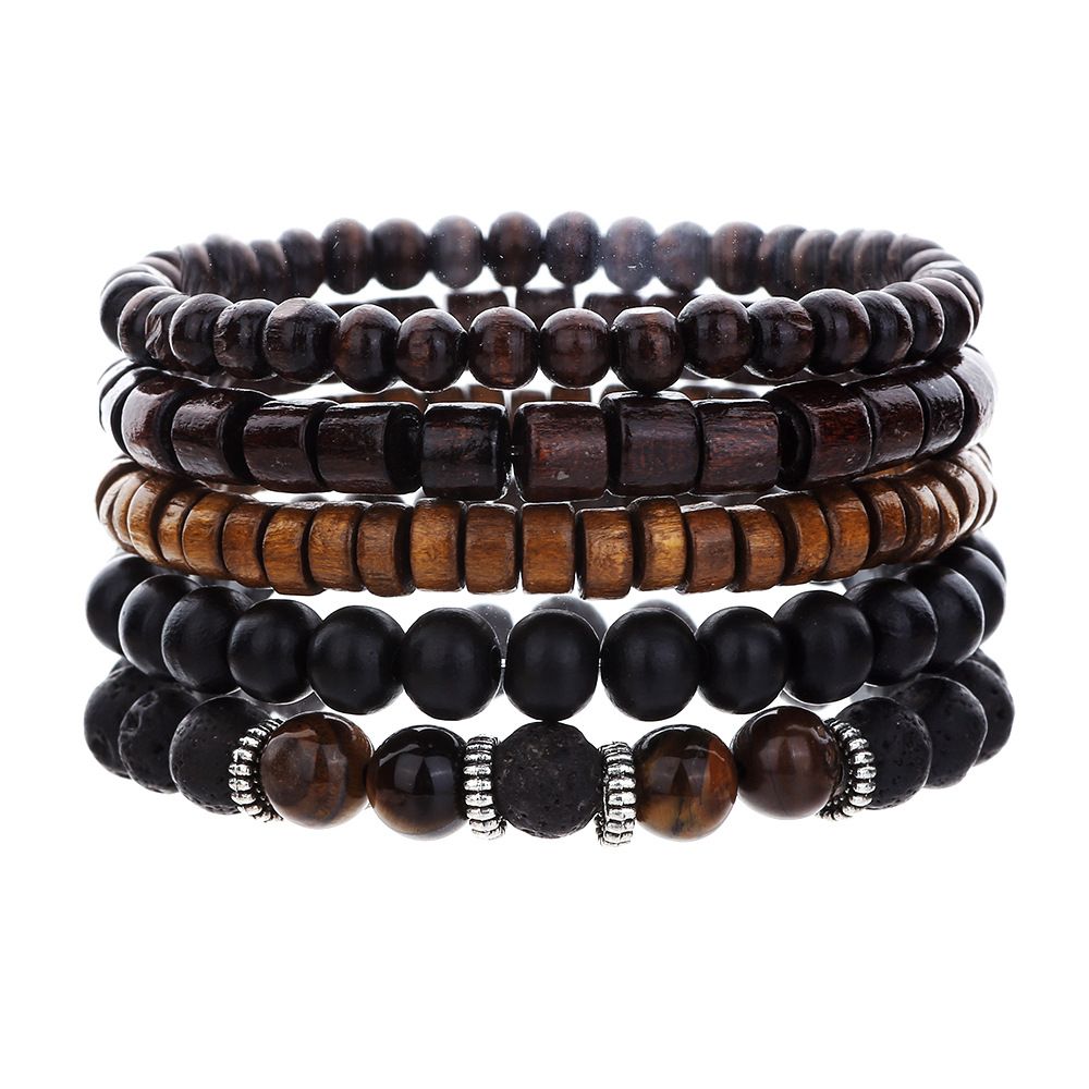 Hot Selling Handmade Beaded Bracelet Set For Men, Retro Style, Multi Layer Elastic Line, Wooden Beads, Coconut Shell Stone Bracelet_ipsvogv.com