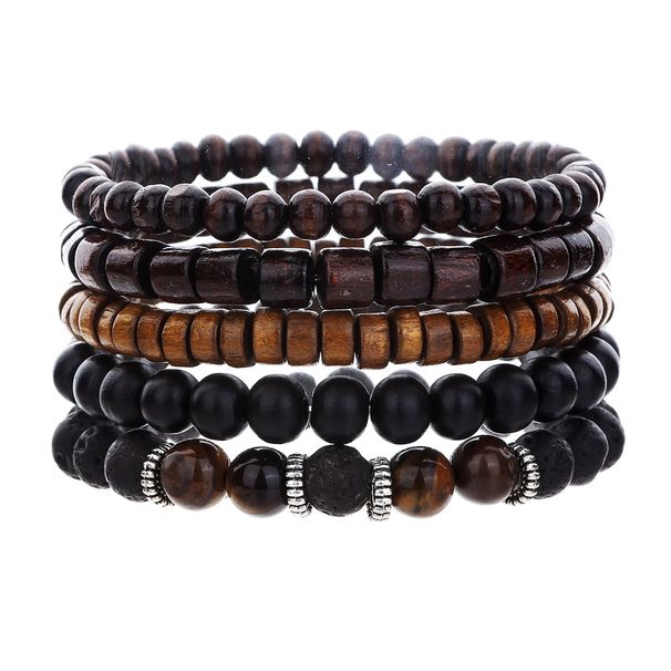 Hot Selling Handmade Beaded Bracelet Set For Men, Retro Style, Multi Layer Elastic Line, Wooden Beads, Coconut Shell Stone Bracelet_ipsvogv.com